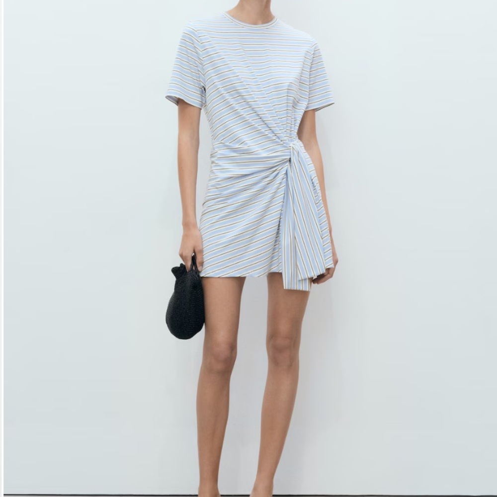 Mango Asymmetrical Blue and White Striped Dress